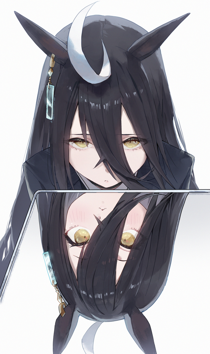 This is a pixiv picture whose title is マンハッタンカフェと角度の問題.