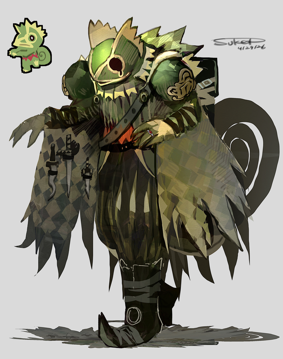 This is a pixiv picture whose title is カクレオンモチーフの商人.
