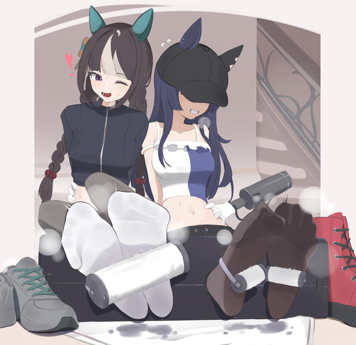 This is a pixiv picture whose title is 极峰和北港火山的赛后放松.
