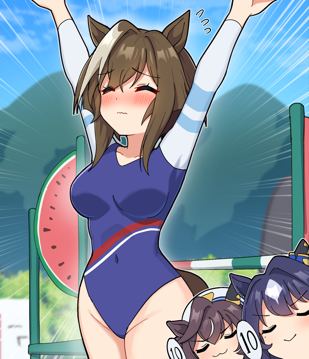 This is a pixiv picture whose title is (実馬ネタ)障害バ術にデヴューしたシュヴァち.