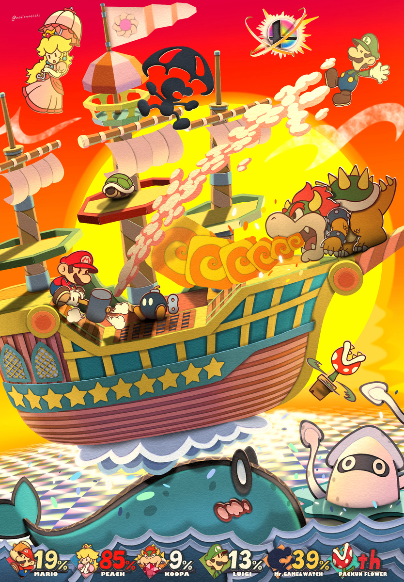 This is a pixiv picture whose title is ペーパースマッシュブラザーズ.