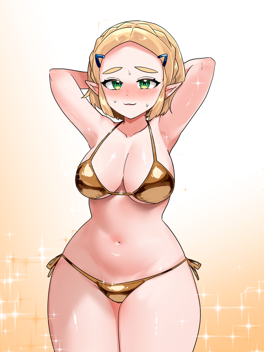 This is a pixiv picture whose title is 金ビキニゼルダ様.