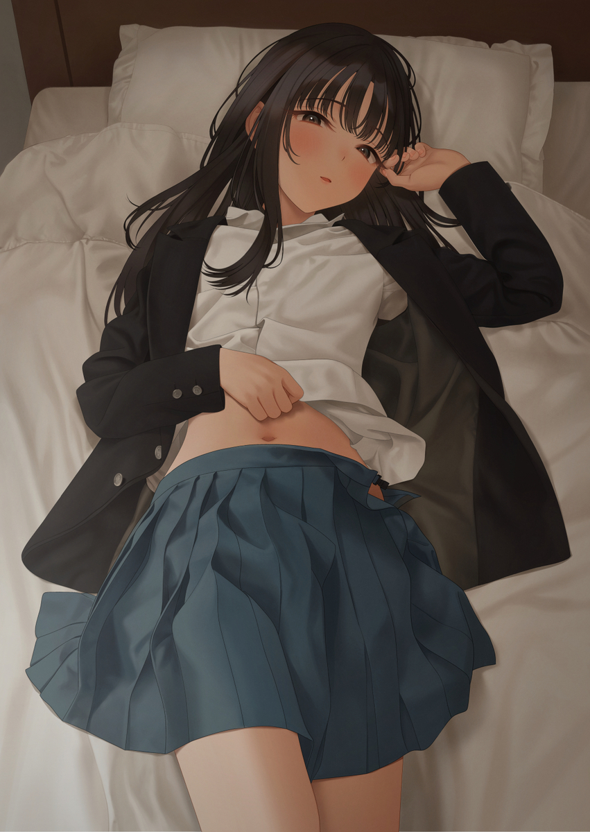 This is a pixiv picture whose title is 「最近筋トレしてお腹引き締まったんですよ，触ってみます？」.