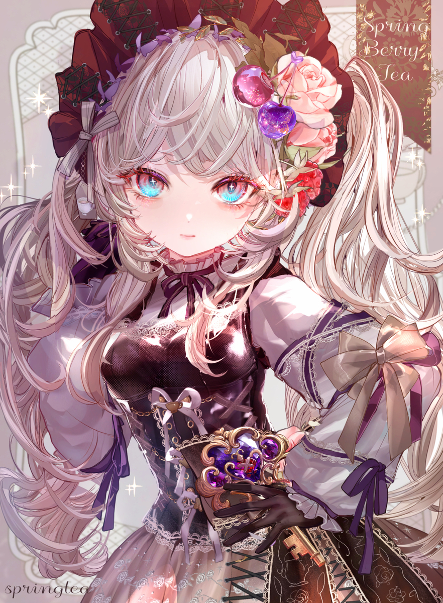This is a pixiv picture whose title is 魔法の鍵の宝石だけで12時間…春のベリー紅茶の妖精🗝️.