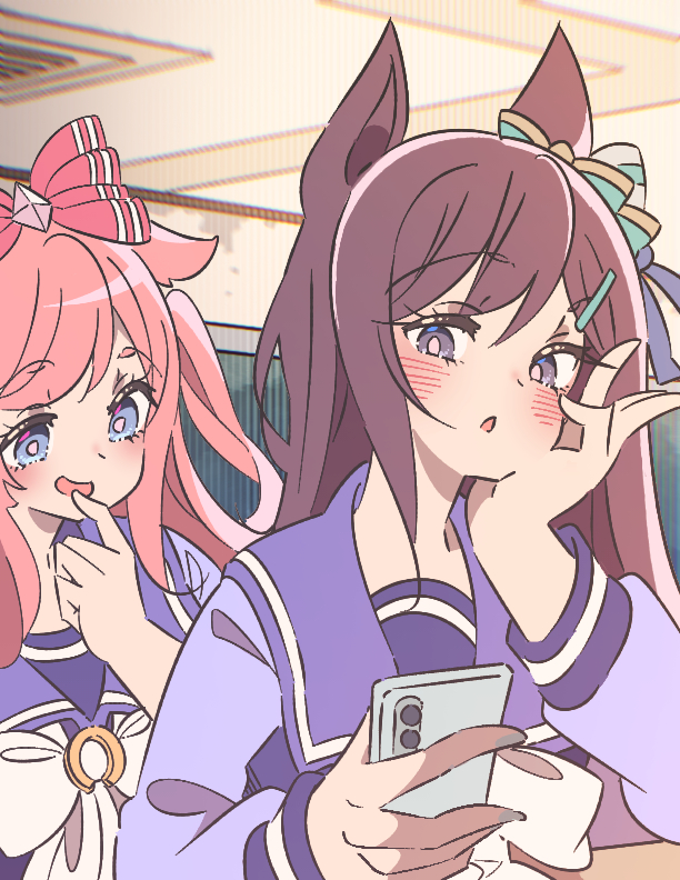 This is a pixiv picture whose title is 照れながらデジたんに絵を見せるベルちゃん！.