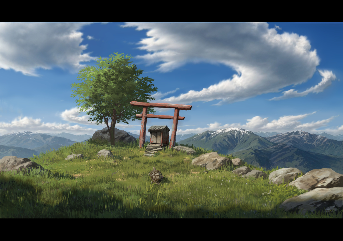 This is a pixiv picture whose title is 山頂の祠に願い事.