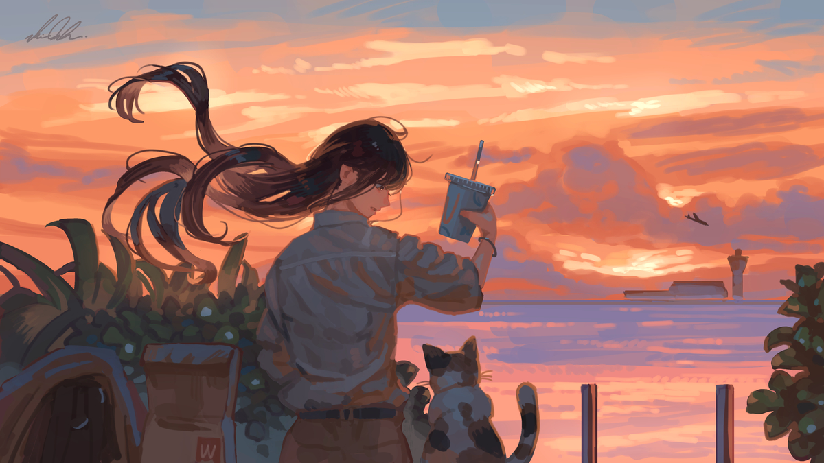This is a pixiv picture whose title is 汐風だけが頬を撫でてくれる.