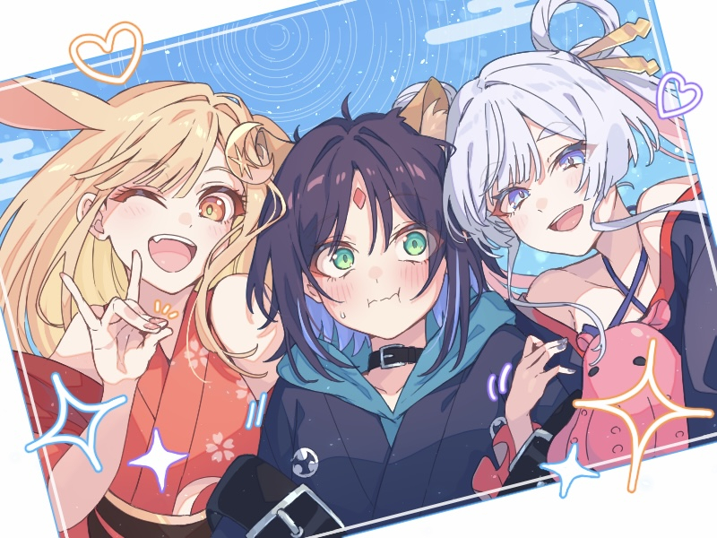 This is a pixiv picture whose title is 💛💙💜.