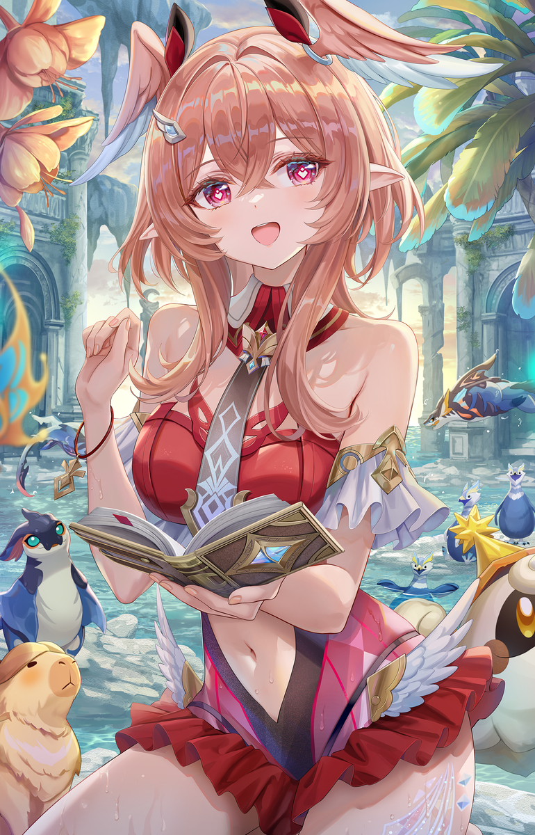 This is a pixiv picture whose title is 水辺のいきもの観察中.