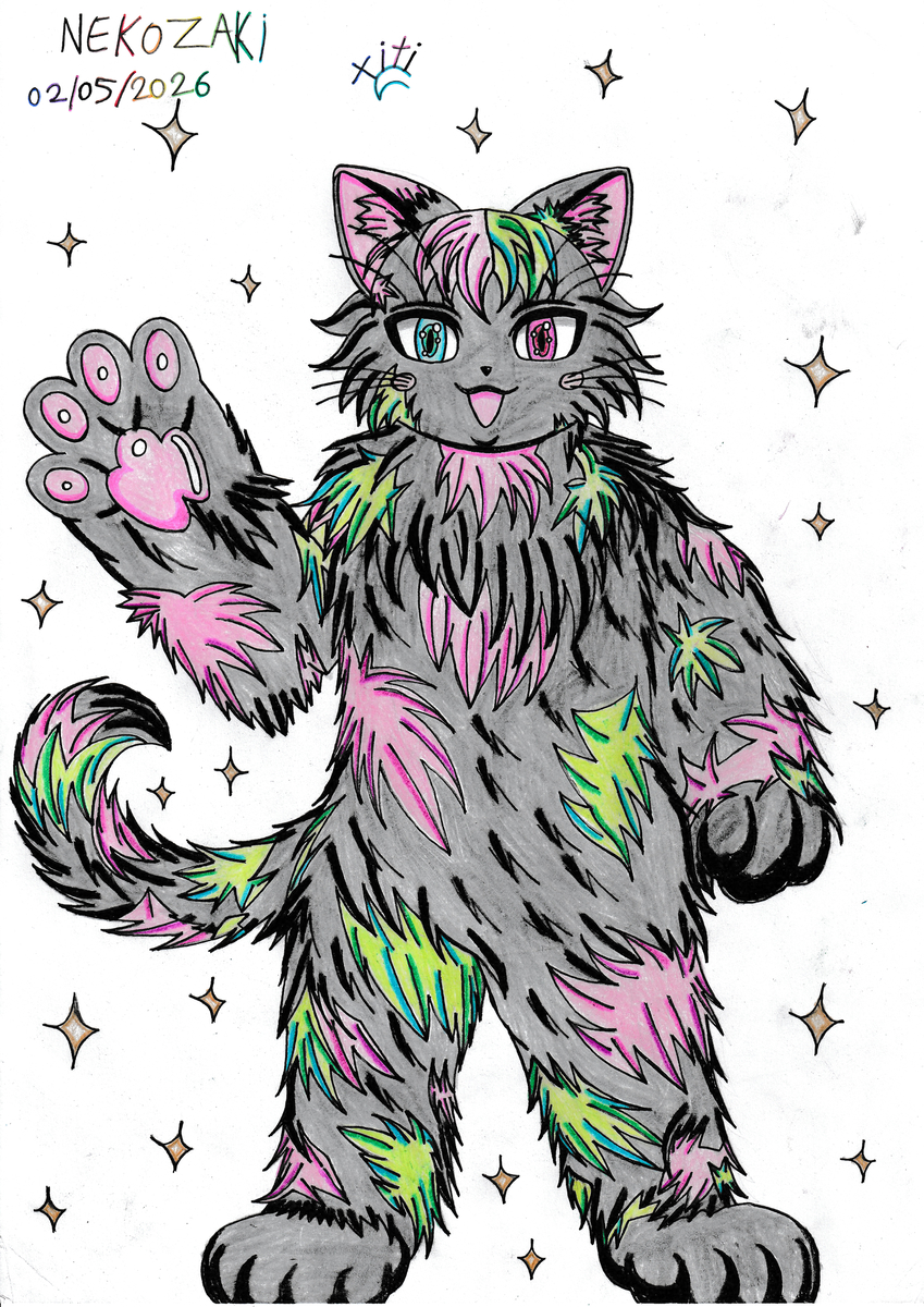 This is a pixiv picture whose title is Nekozaki🐈‍⬛😺💖✏️✍🏻📝⭐✨🐾🪮.