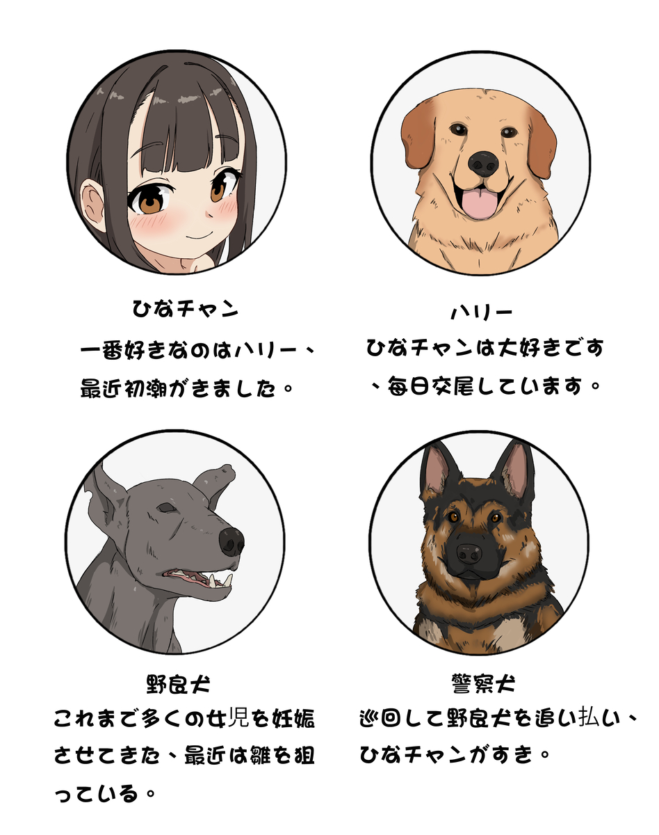 This is a pixiv picture whose title is 犬となかよし漫画の登場人物紹介.