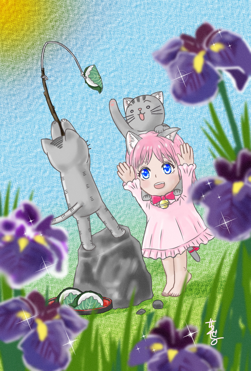 This is a pixiv picture whose title is 🐱柏餅で猫を釣る🐱.