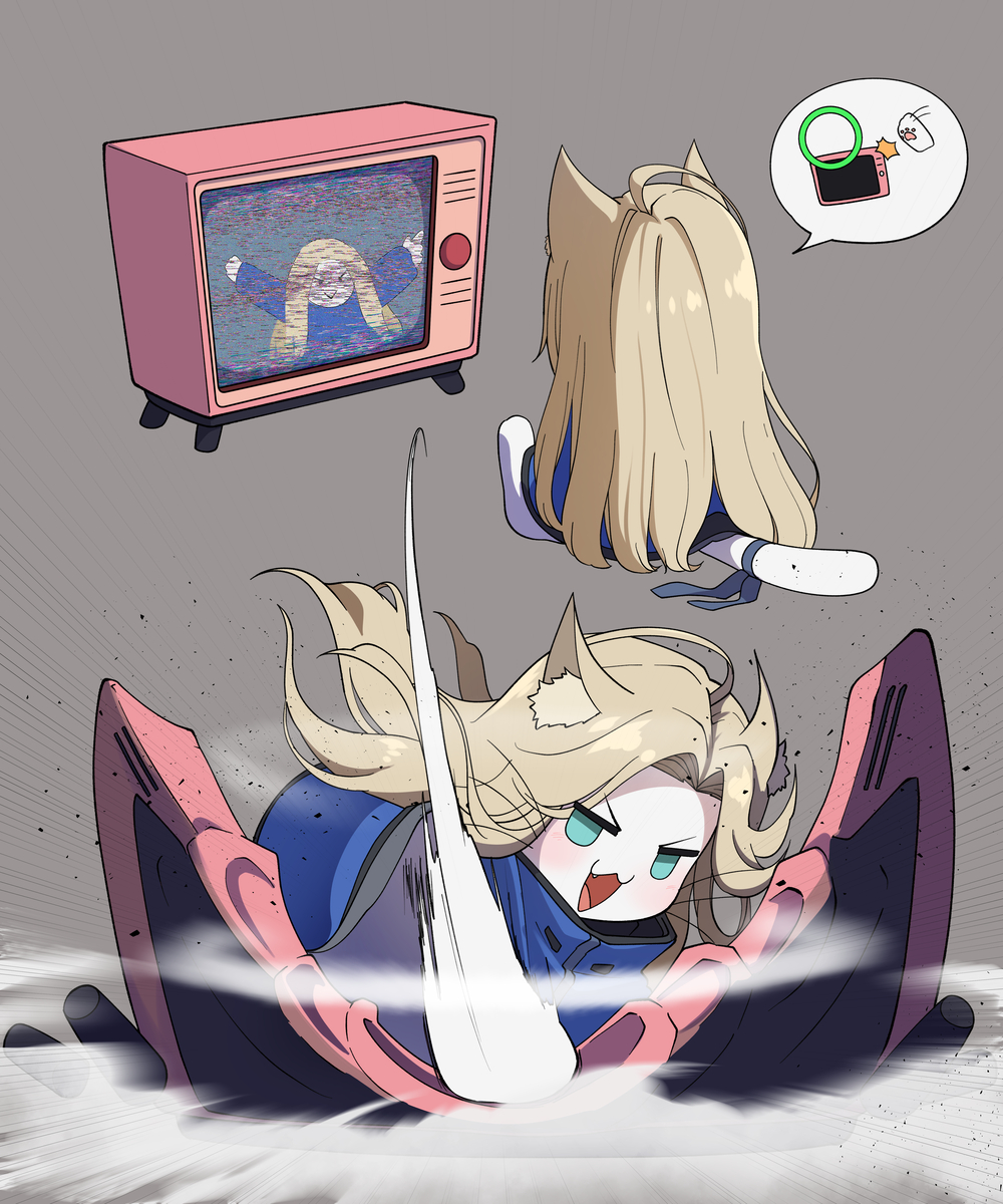 This is a pixiv picture whose title is 📺💥🐱.