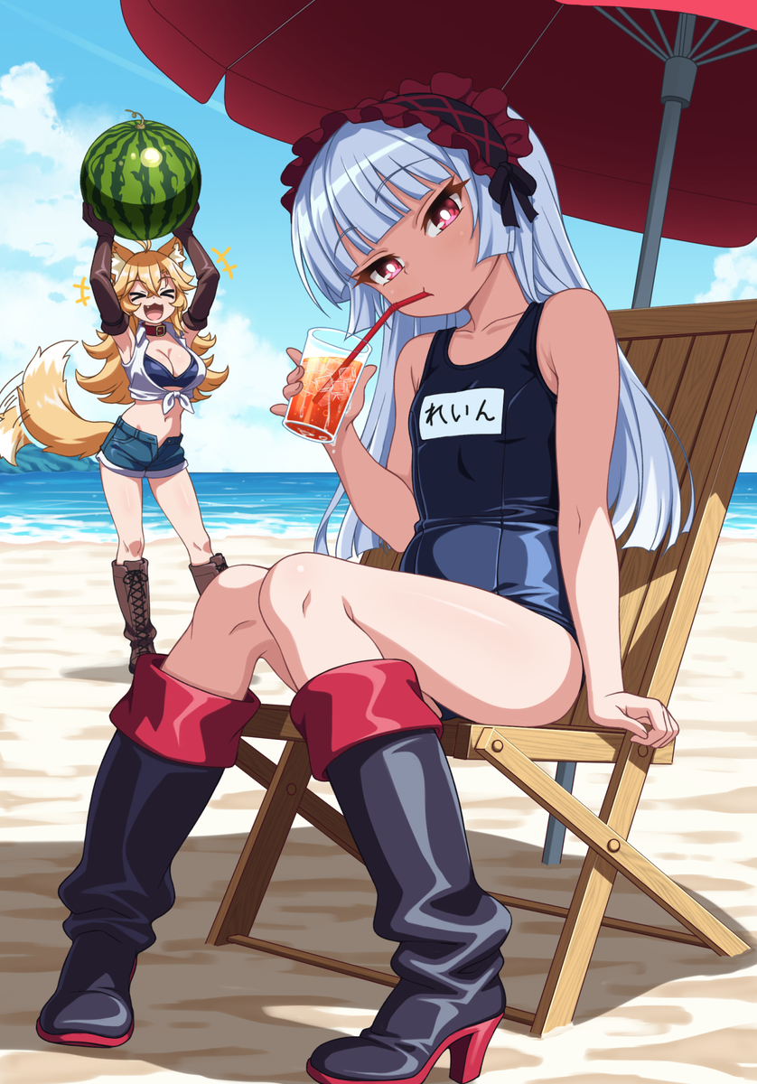 This is a pixiv picture whose title is 【オリキャラ】レイン&ロー.