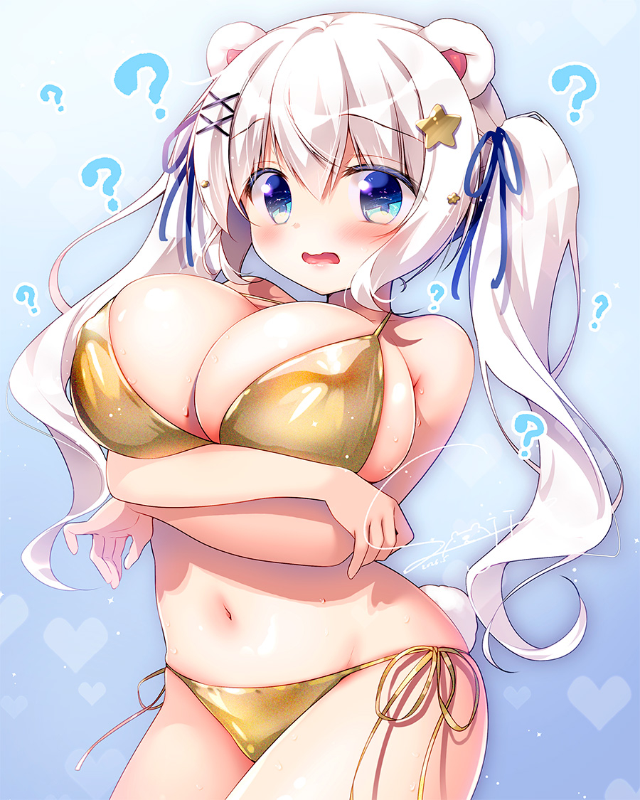 This is a pixiv picture whose title is 「ご、ご主人さま…なんですか？？この水着？？」.