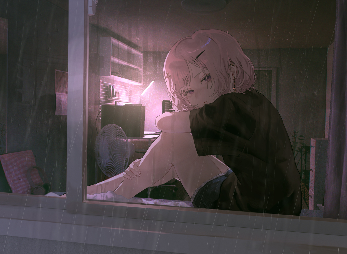This is a pixiv picture whose title is ☔.