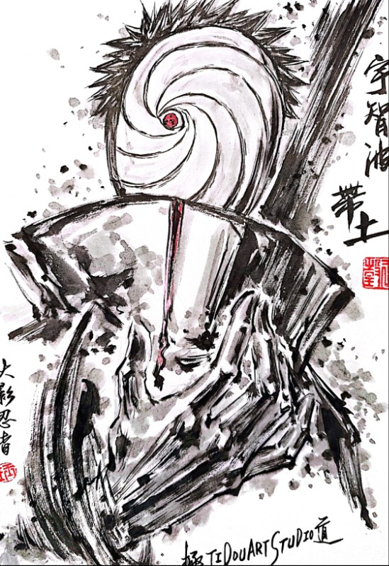 This is a pixiv picture whose title is 【極道畫師】宇智波帶土.