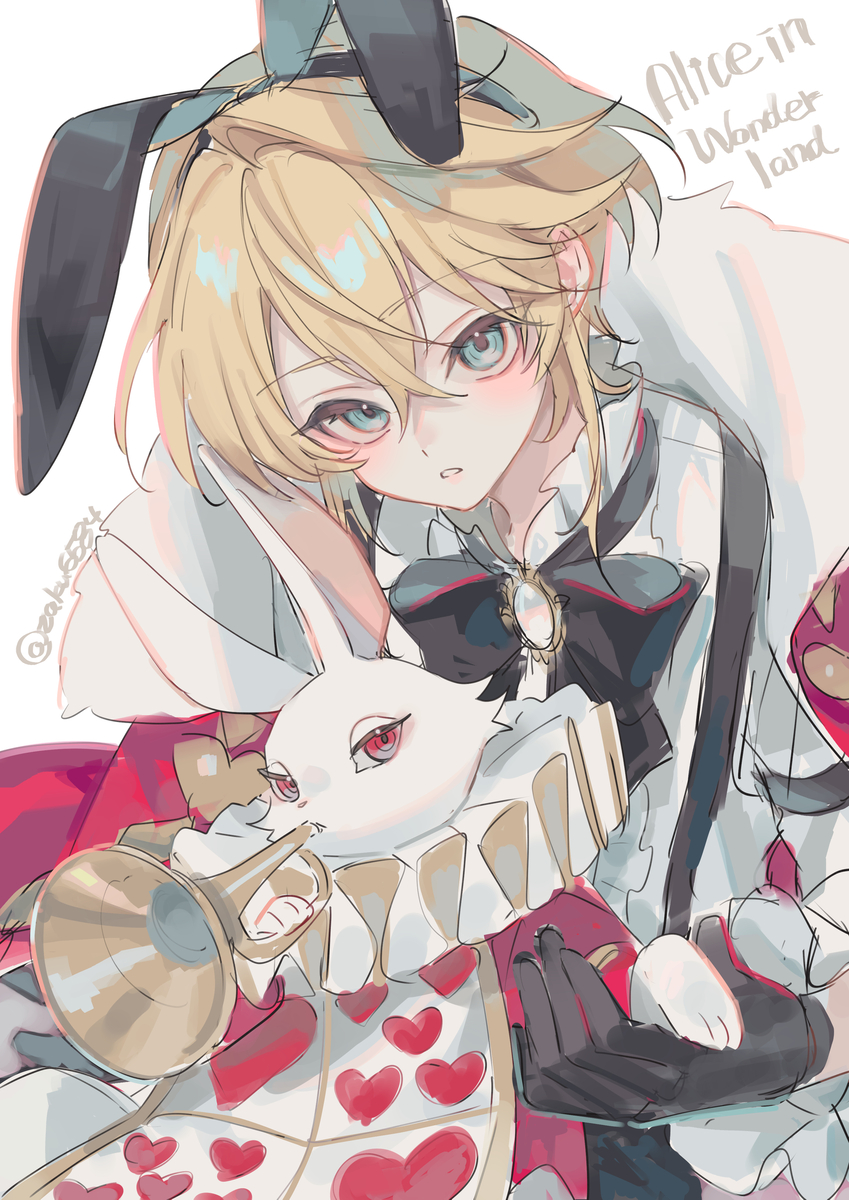 This is a pixiv picture whose title is 少年アリスとウサギ.