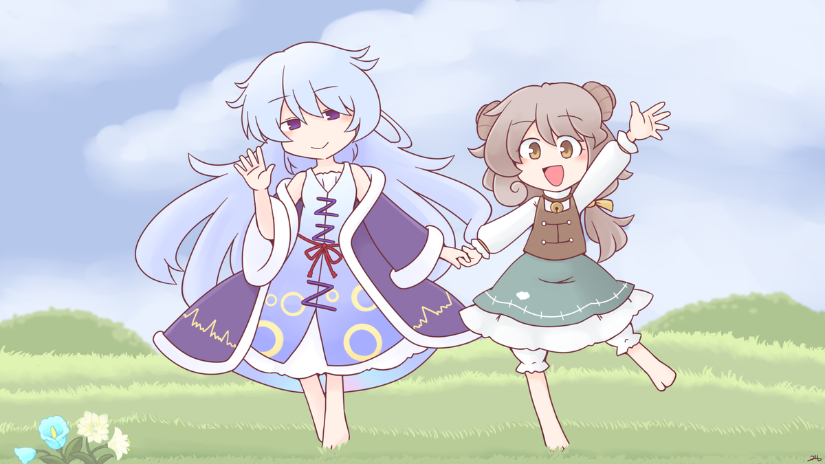 This is a pixiv picture whose title is 幻想少女大戦より、夢渡まくら&数え羊のメーコ.