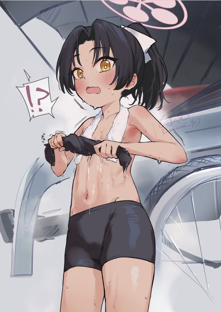 This is a pixiv picture whose title is 1日の終わりにシャツ絞ったら汗が凄い量出そうな生徒.