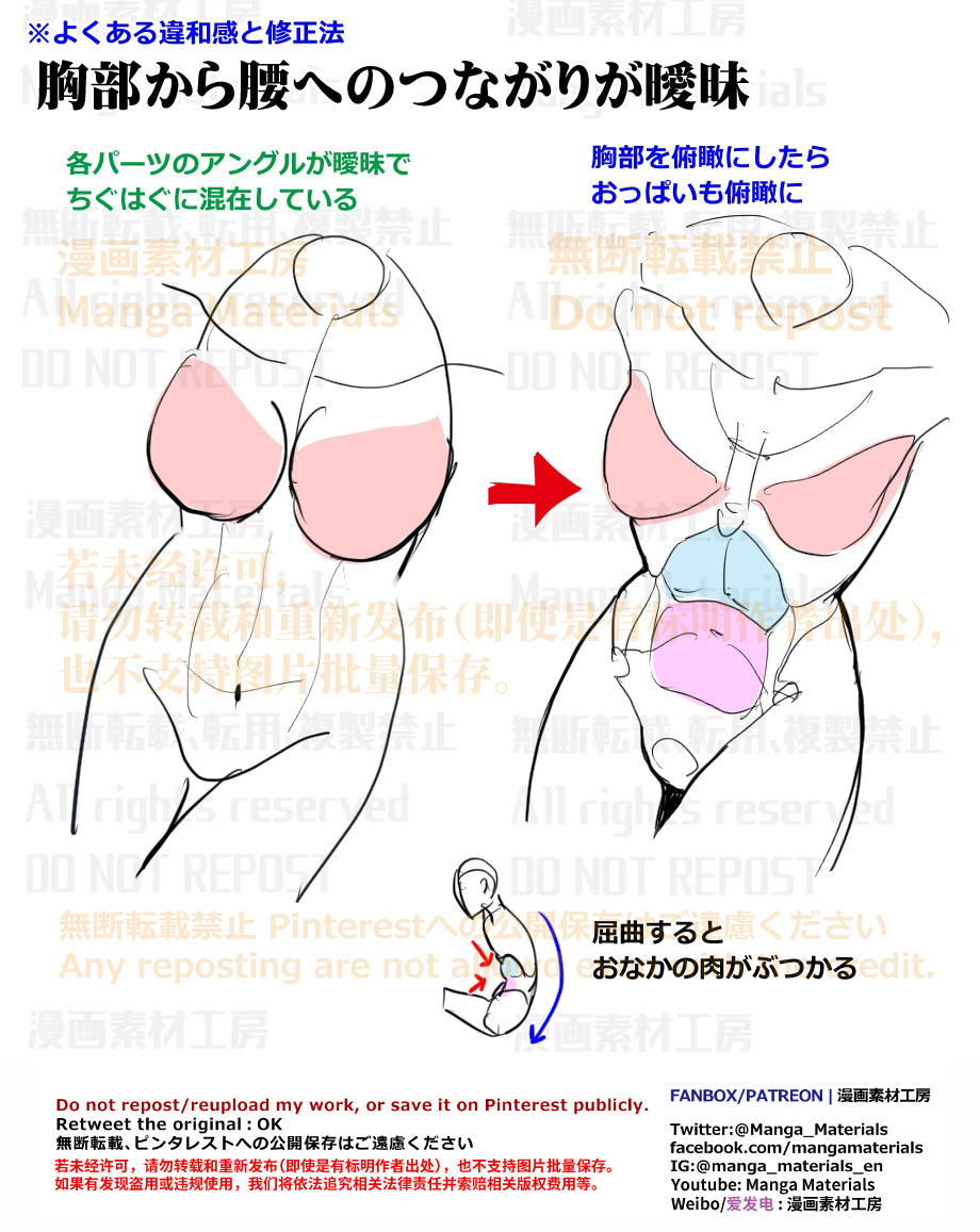 This is a pixiv picture whose title is 個人メモ：胸部～腰への立体.