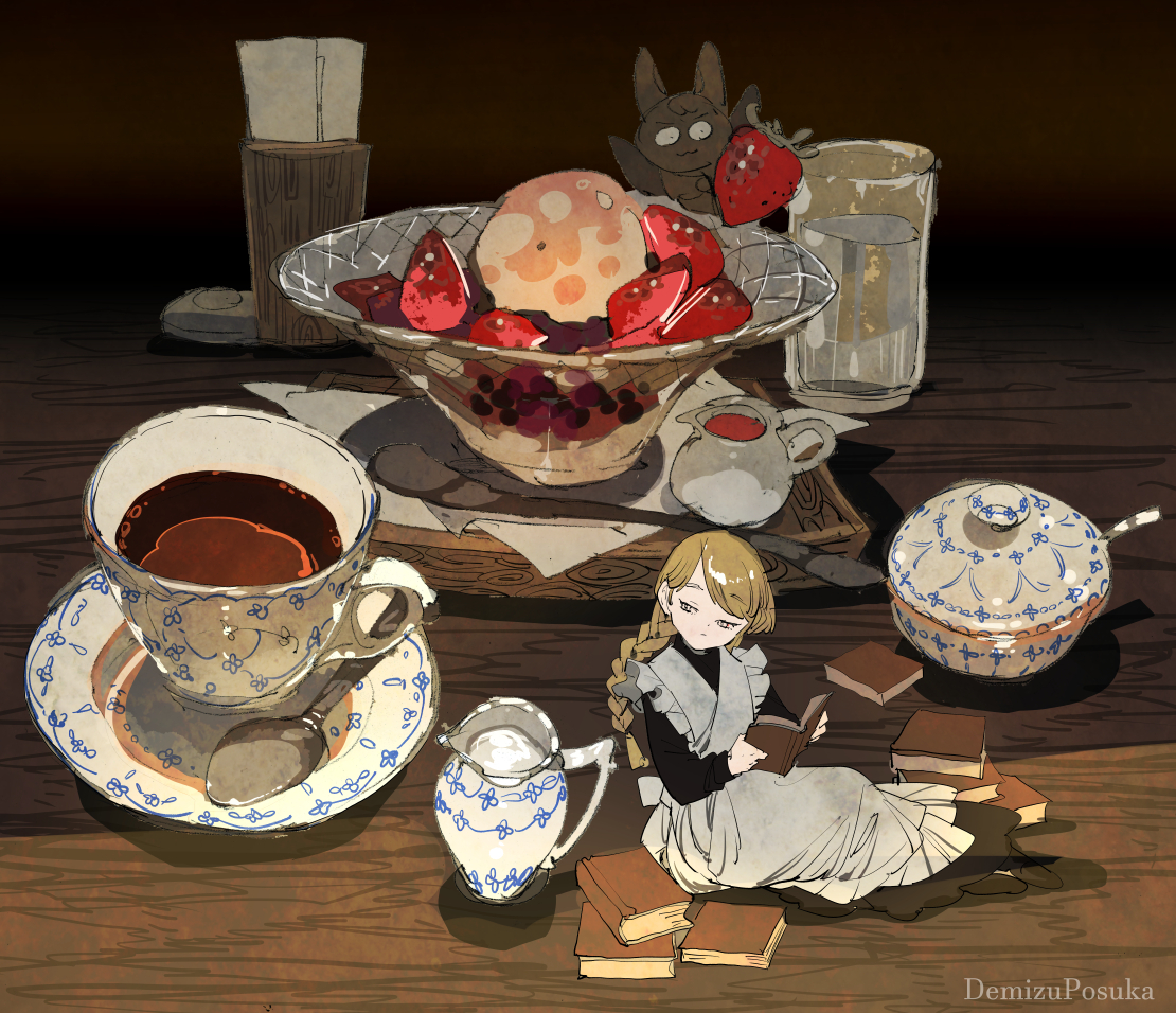 This is a pixiv picture whose title is コーヒーにいちごあんみつ.