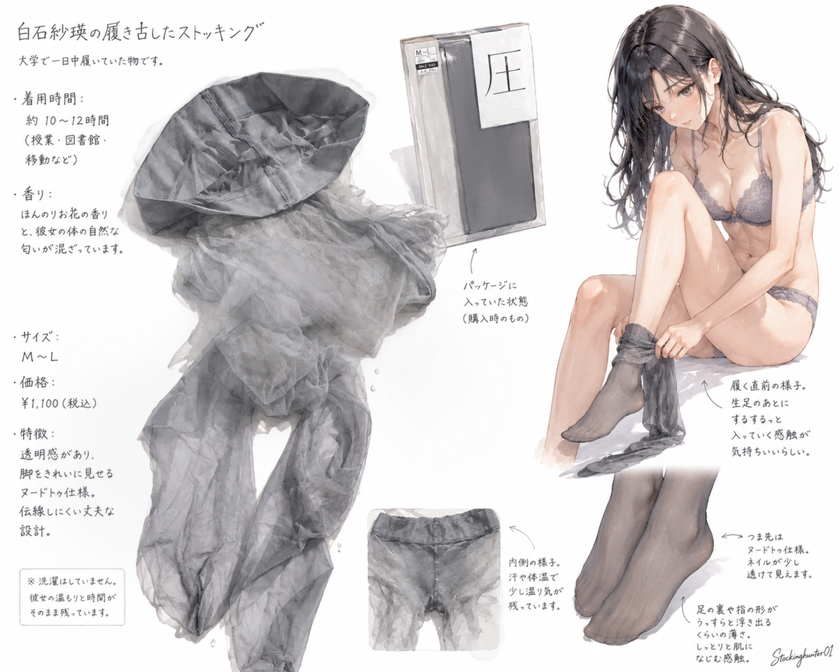 This is a pixiv picture whose title is 白石紗瑛のストッキング記録.