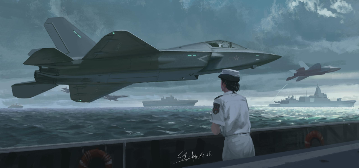 This is a pixiv picture whose title is 歼35 空海联合.
