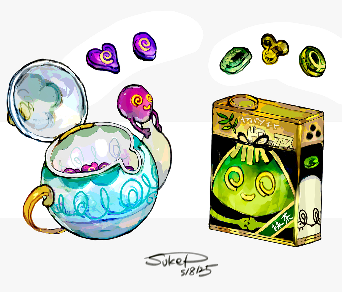This is a pixiv picture whose title is ポットデス・ヤバソチャモチーフの飴.