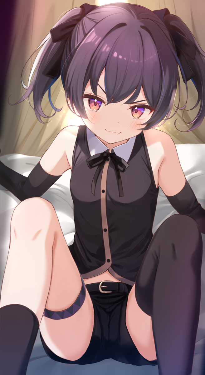 This is a pixiv picture whose title is 黒染めツインテール娘.