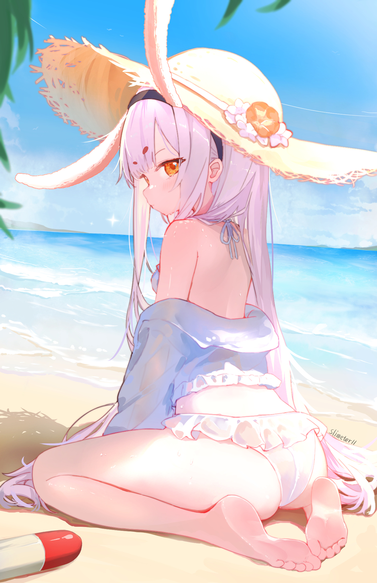 This is a pixiv picture whose title is 梦中的沙滩和岛风.