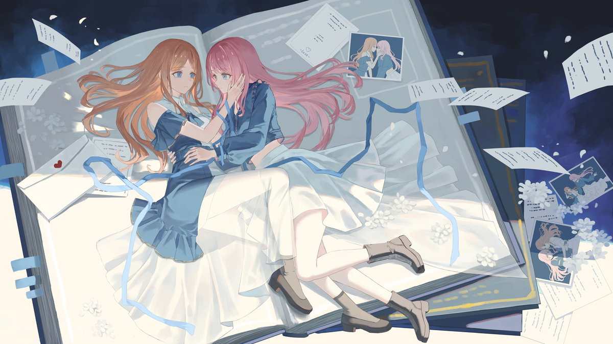 This is a pixiv picture whose title is 《爱素情书》爱音素世cp图.