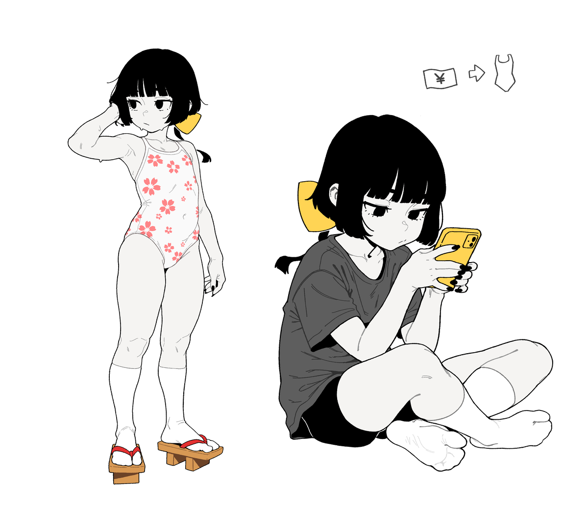 This is a pixiv picture whose title is 巫女泳装（2p.