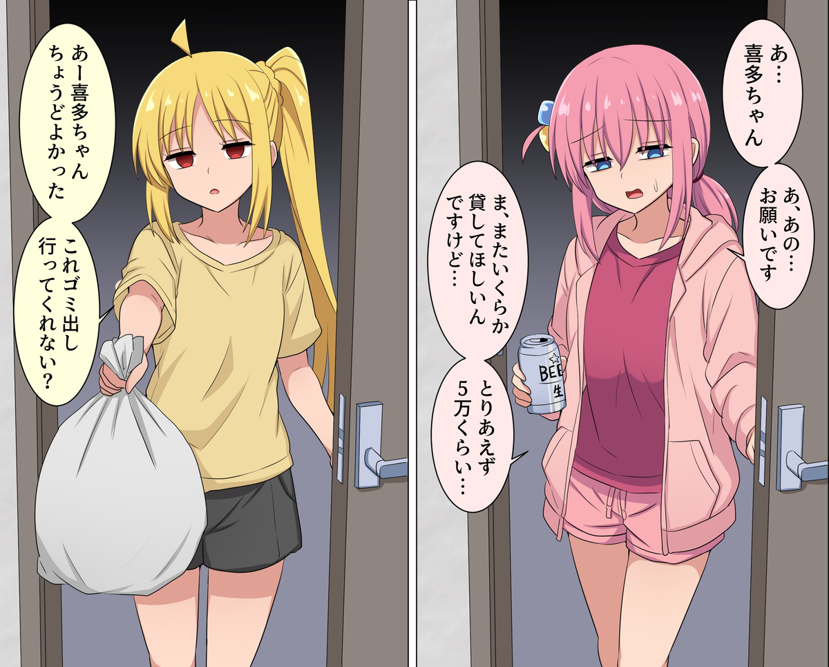This is a pixiv picture whose title is 何かあった世界線の結束バンド.