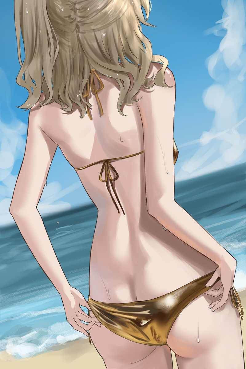This is a pixiv picture whose title is 埼玉ギャル金ビキニ.