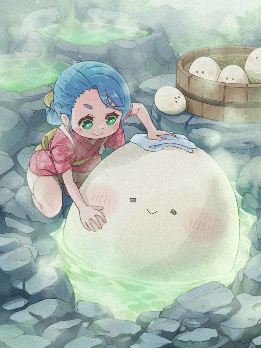 This is a pixiv picture whose title is のんびりイラスト「温泉たまご」.