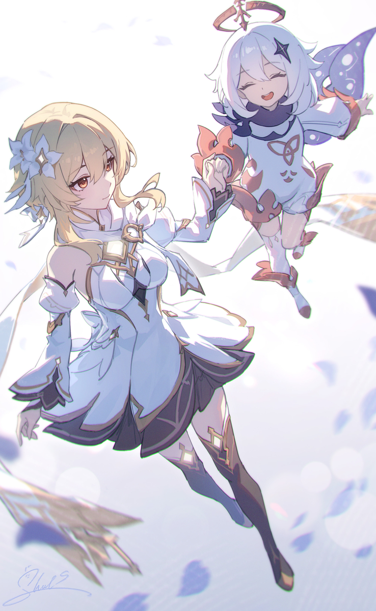 This is a pixiv picture whose title is day1 荧＆派蒙.