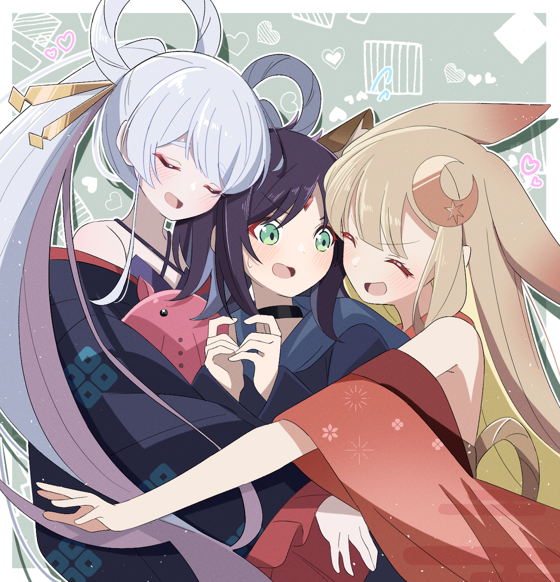 This is a pixiv picture whose title is 3人で幸せなやつ！.