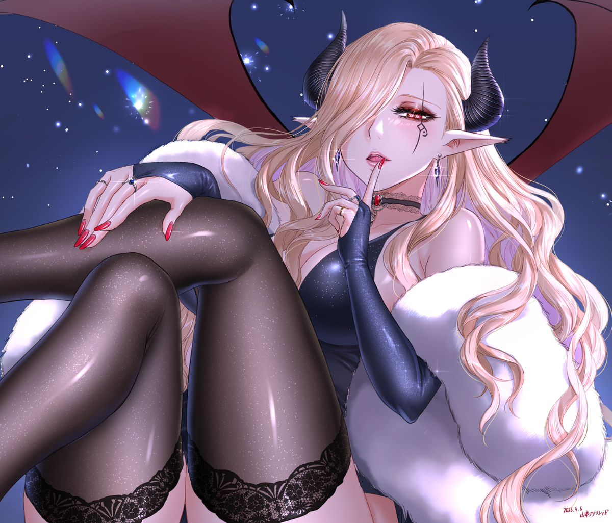 This is a pixiv picture whose title is 大悪魔の品定め.