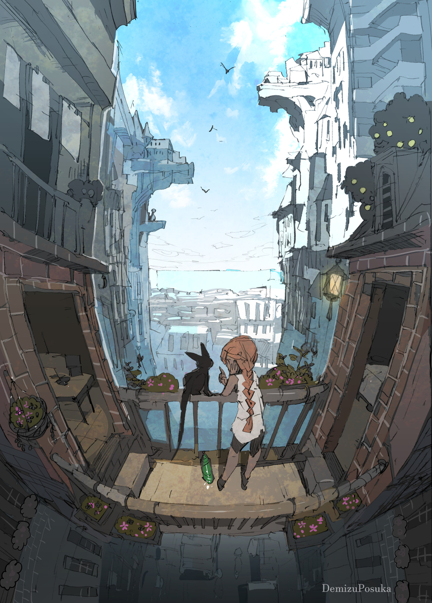 This is a pixiv picture whose title is 遠くに見える海もむなしい.