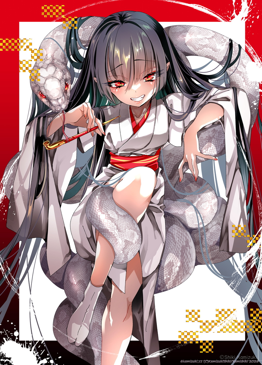 This is a pixiv picture whose title is 神さまと蛇.