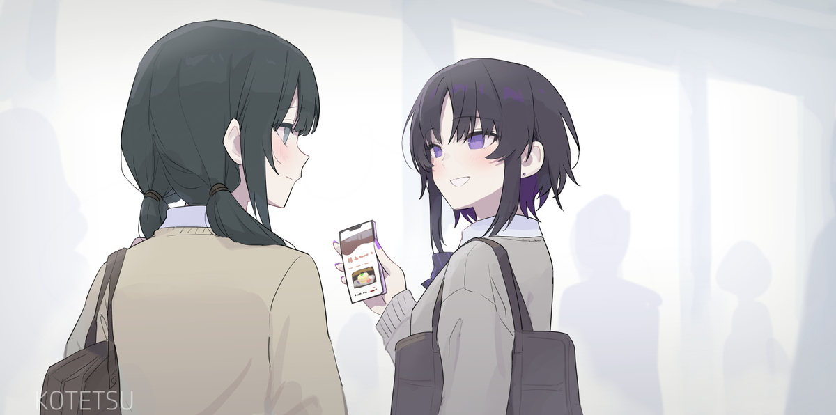 This is a pixiv picture whose title is JK宝生さん&JK黒部さん.