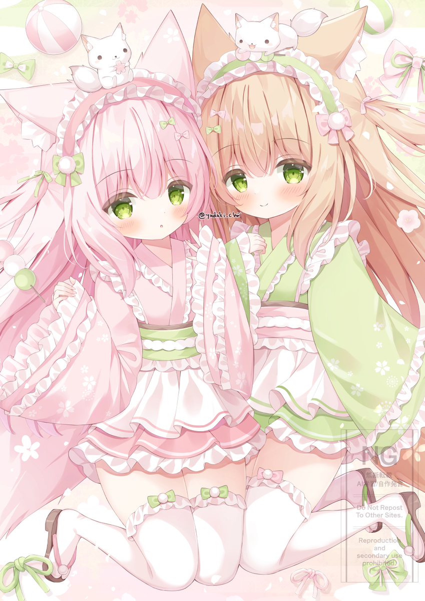 This is a pixiv picture whose title is 🦊🌸🍡.