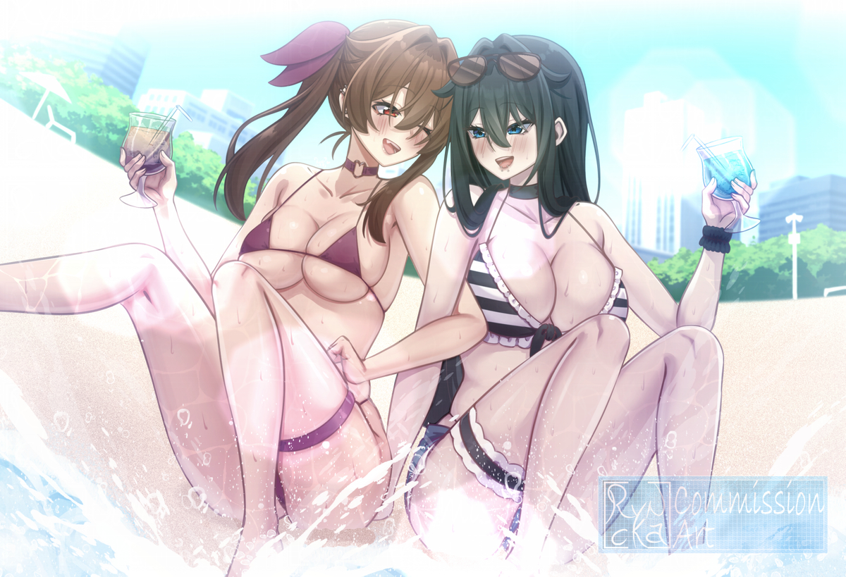 This is a pixiv picture whose title is MichiWyn Beach ✨️💦.