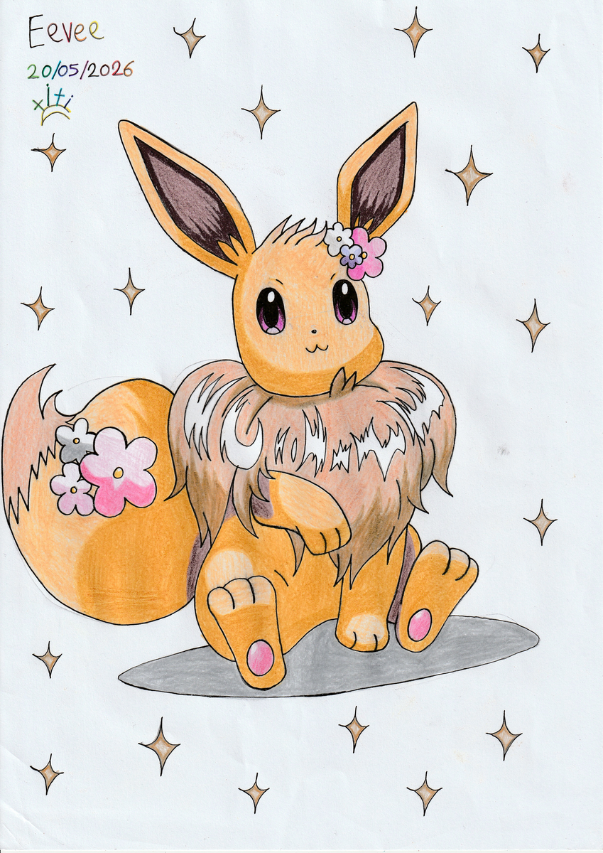 This is a pixiv picture whose title is Eevee 🌸🦊🤎✨🌼🍃💖⭐✨🌟🐾🧡🌺🌷🎮💫🫶🏻🤍✨🌠.