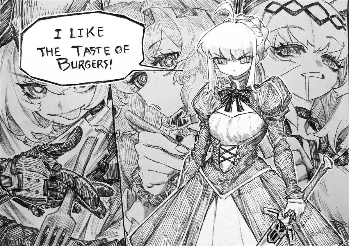 This is a pixiv picture whose title is Forfeit Thy Burger.