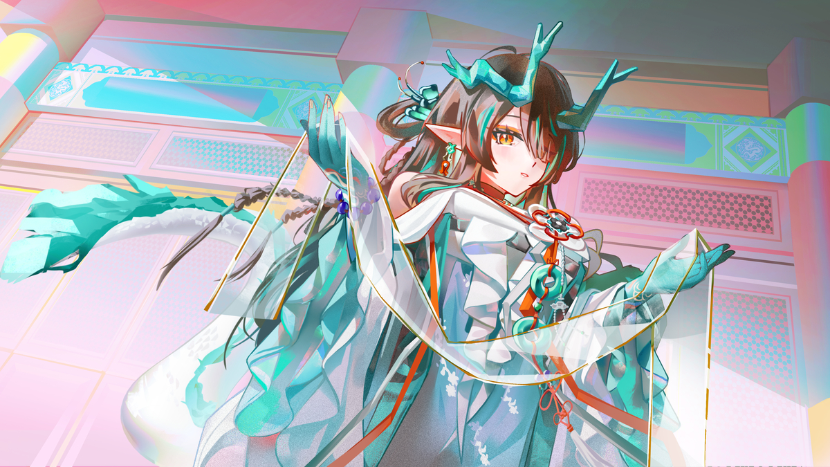 This is a pixiv picture whose title is Dusk - Hazy Jade Outfit.