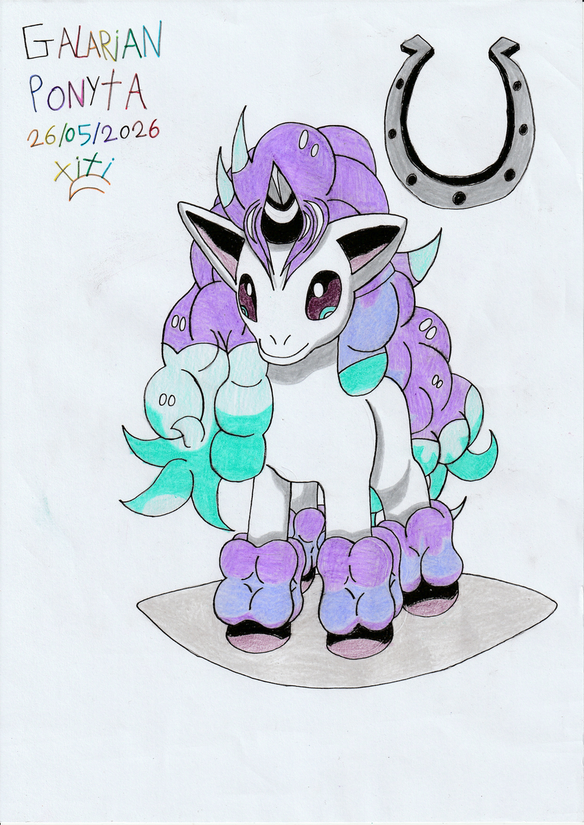 This is a pixiv picture whose title is Galarian Ponyta 🌈🦄✨⭐💜🌈☁️🫧🌸💫.