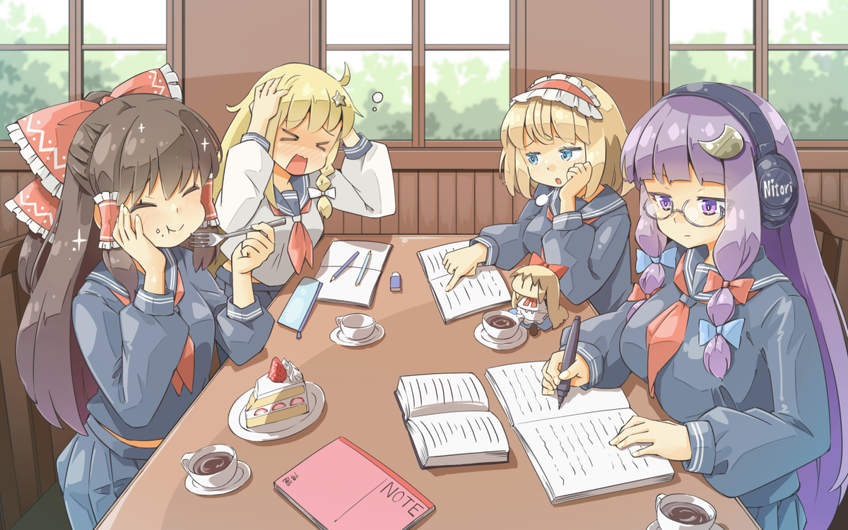 This is a pixiv picture whose title is 【Skeb】みんなで試験勉強！.