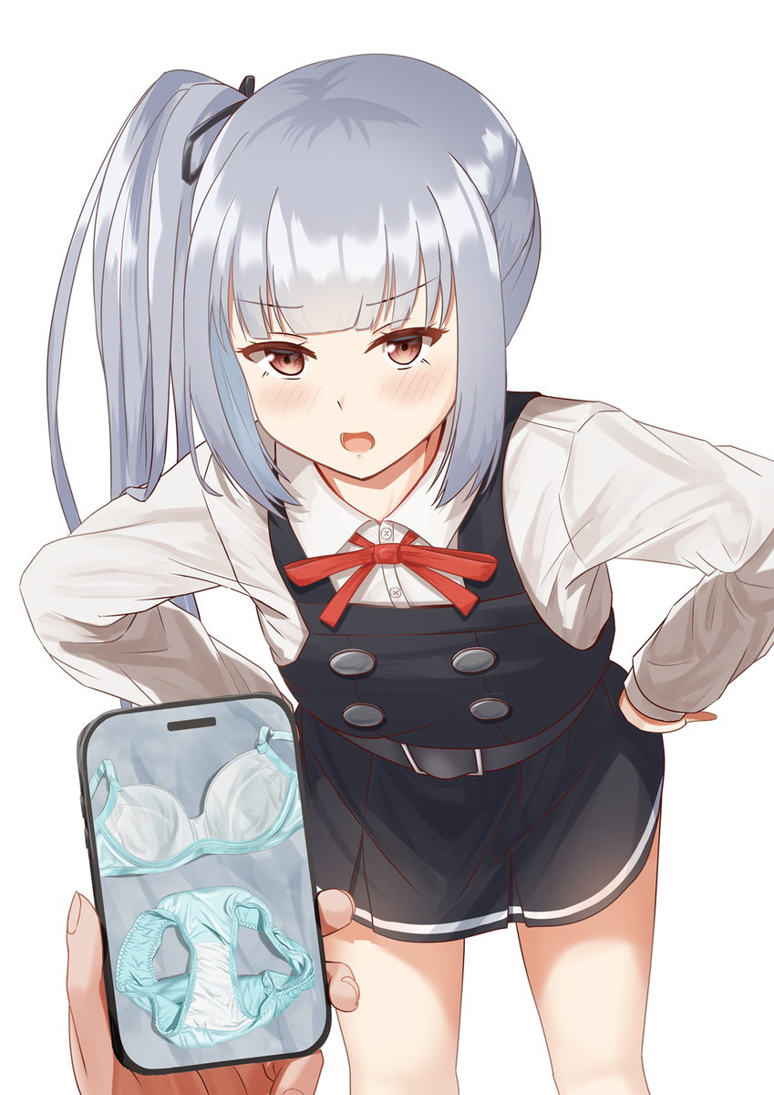 This is a pixiv picture whose title is 自分が着ていた下着を見られているとも知らずに怒っている霞ちゃん.
